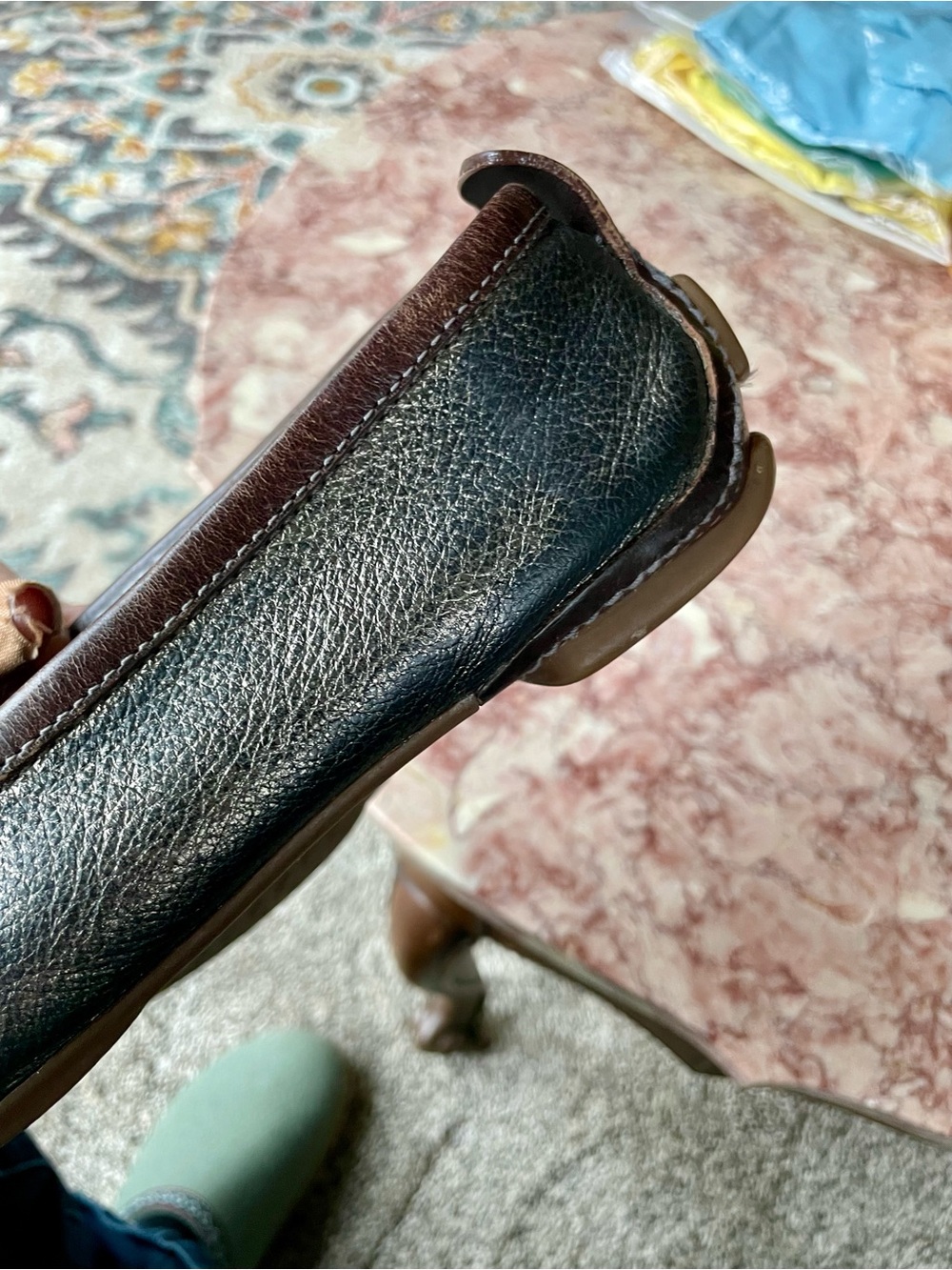 Sz 10 Coach Metallic Greenish Bronze With Brown Trim Leather Women's Loafers - Picture 7 of 12